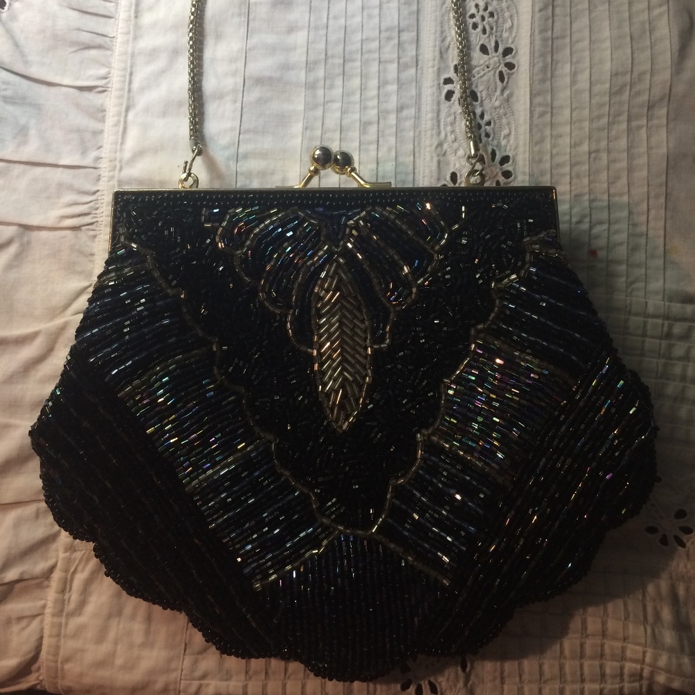 Navy Blue Beaded Evening Bag